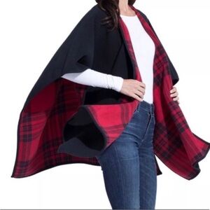 Woolrich Red and Black Reversible Poncho